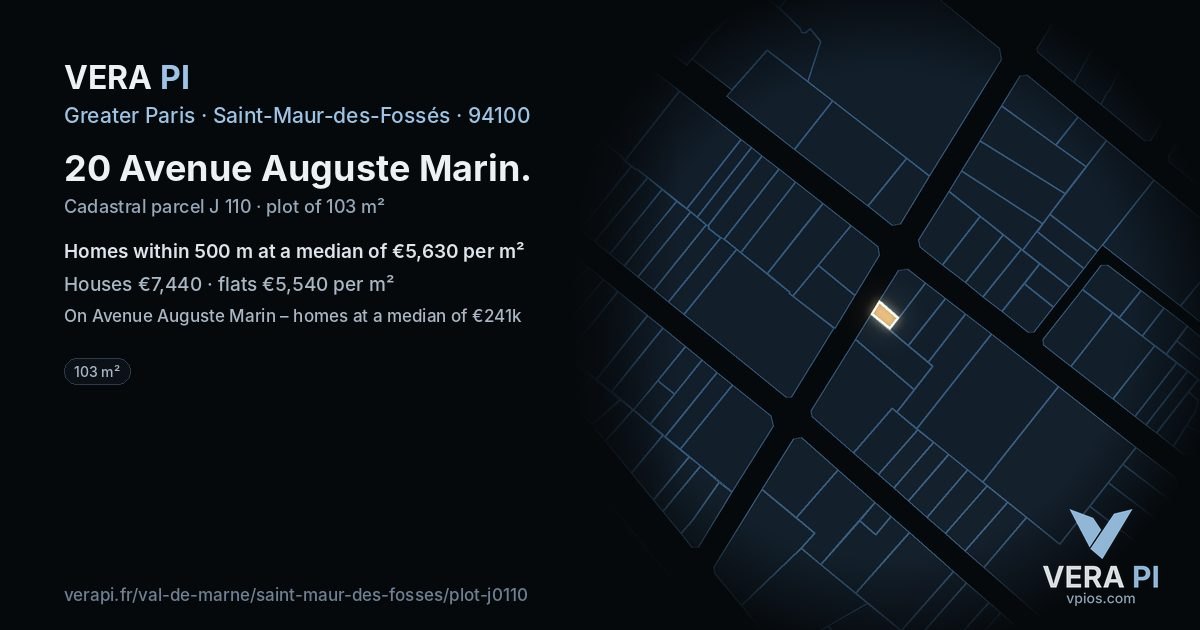 20 Avenue Auguste Marin, Saint-Maur-des-Fossés at night – the plot lit, the parcels around coloured by the prices near them
