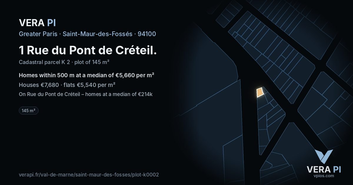 1 Rue du Pont de Créteil, Saint-Maur-des-Fossés at night – the plot lit, the parcels around coloured by the prices near them