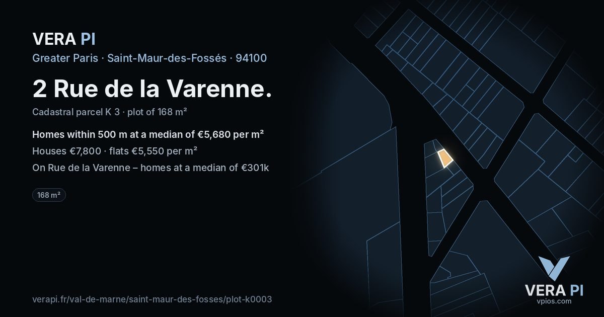 2 Rue de la Varenne, Saint-Maur-des-Fossés at night – the plot lit, the parcels around coloured by the prices near them