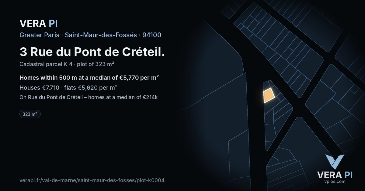 3 Rue du Pont de Créteil, Saint-Maur-des-Fossés at night – the plot lit, the parcels around coloured by the prices near them