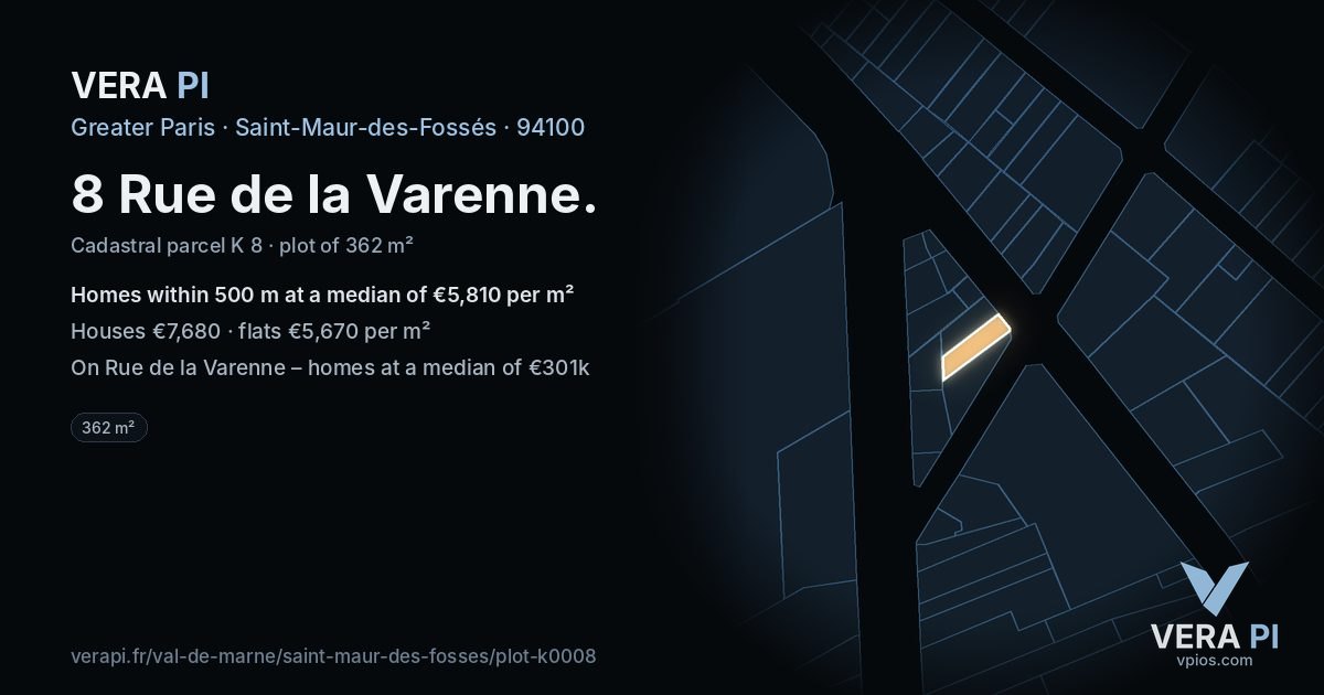 8 Rue de la Varenne, Saint-Maur-des-Fossés at night – the plot lit, the parcels around coloured by the prices near them