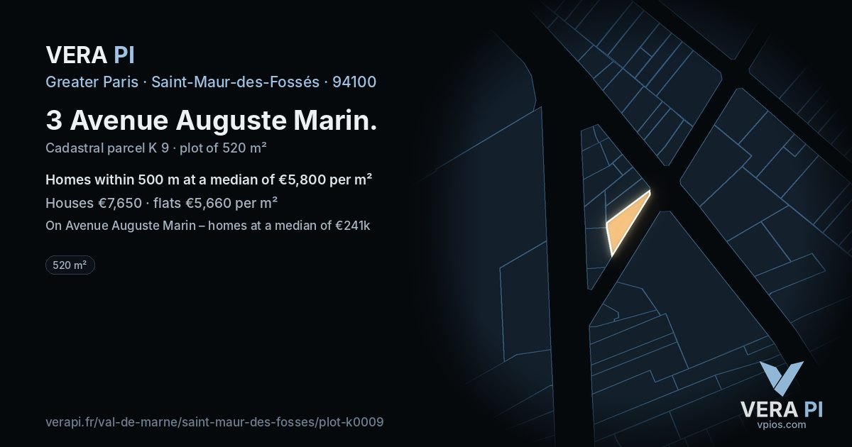 3 Avenue Auguste Marin, Saint-Maur-des-Fossés at night – the plot lit, the parcels around coloured by the prices near them