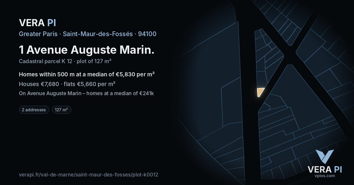 1 Avenue Auguste Marin, Saint-Maur-des-Fossés at night – the plot lit, the parcels around coloured by the prices near them