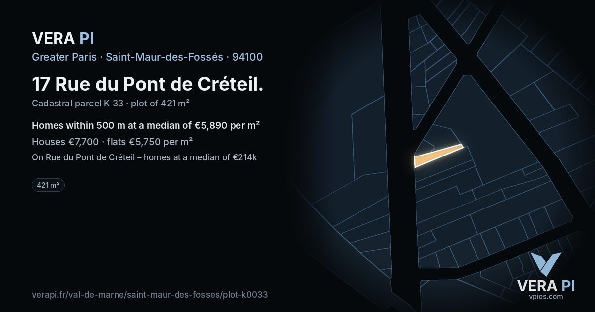17 Rue du Pont de Créteil, Saint-Maur-des-Fossés at night – the plot lit, the parcels around coloured by the prices near them