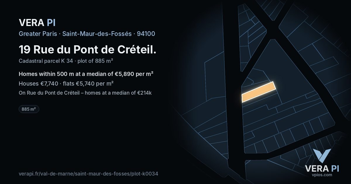 19 Rue du Pont de Créteil, Saint-Maur-des-Fossés at night – the plot lit, the parcels around coloured by the prices near them