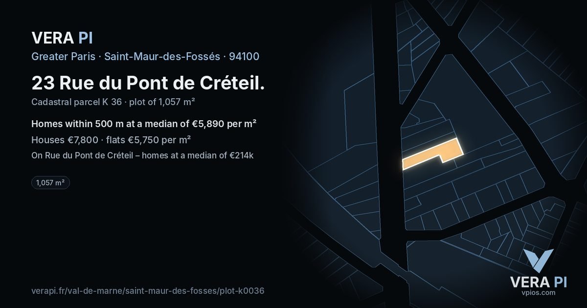 23 Rue du Pont de Créteil, Saint-Maur-des-Fossés at night – the plot lit, the parcels around coloured by the prices near them