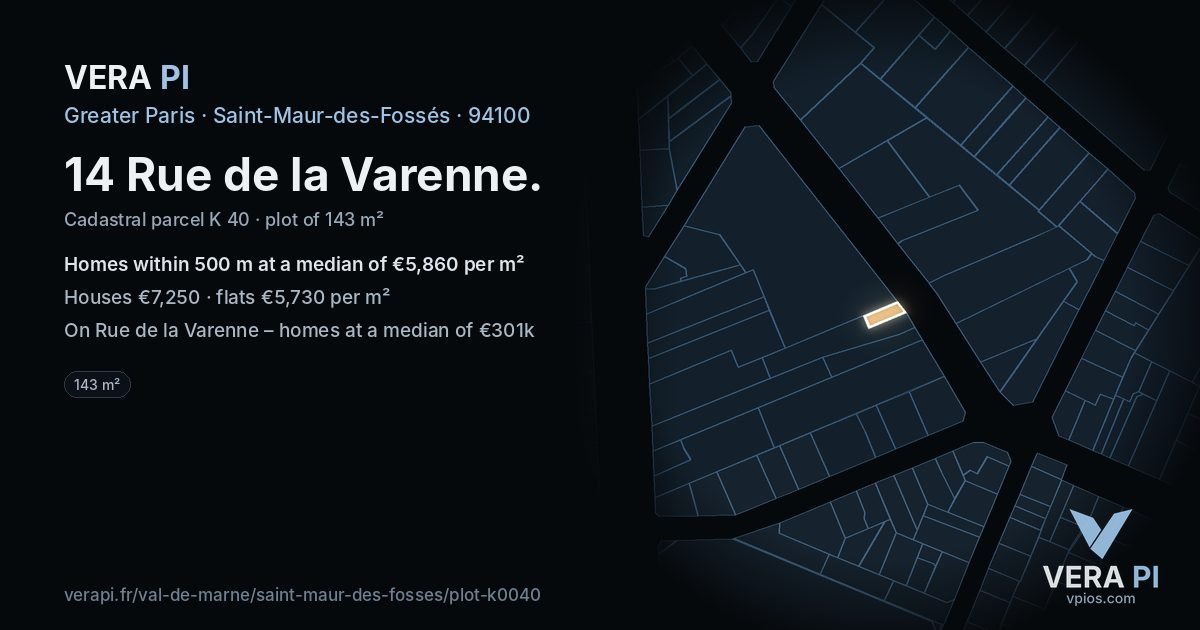 14 Rue de la Varenne, Saint-Maur-des-Fossés at night – the plot lit, the parcels around coloured by the prices near them