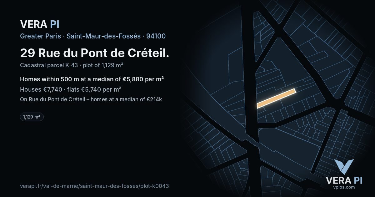 29 Rue du Pont de Créteil, Saint-Maur-des-Fossés at night – the plot lit, the parcels around coloured by the prices near them