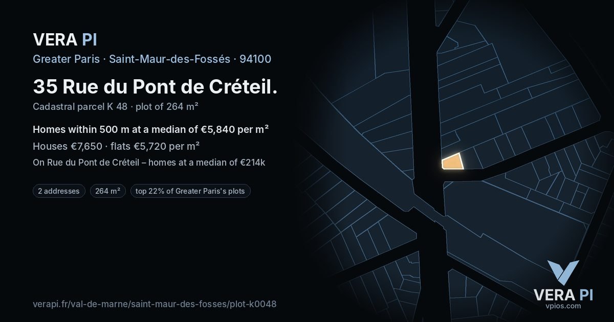 35 Rue du Pont de Créteil, Saint-Maur-des-Fossés at night – the plot lit, the parcels around coloured by the prices near them