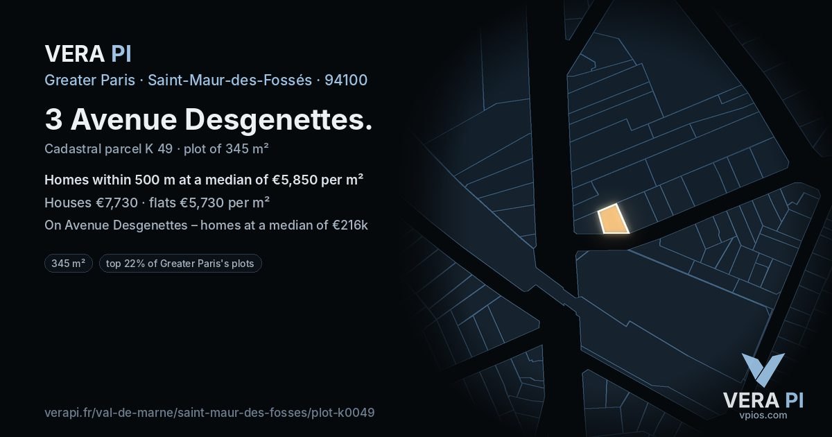 3 Avenue Desgenettes, Saint-Maur-des-Fossés at night – the plot lit, the parcels around coloured by the prices near them
