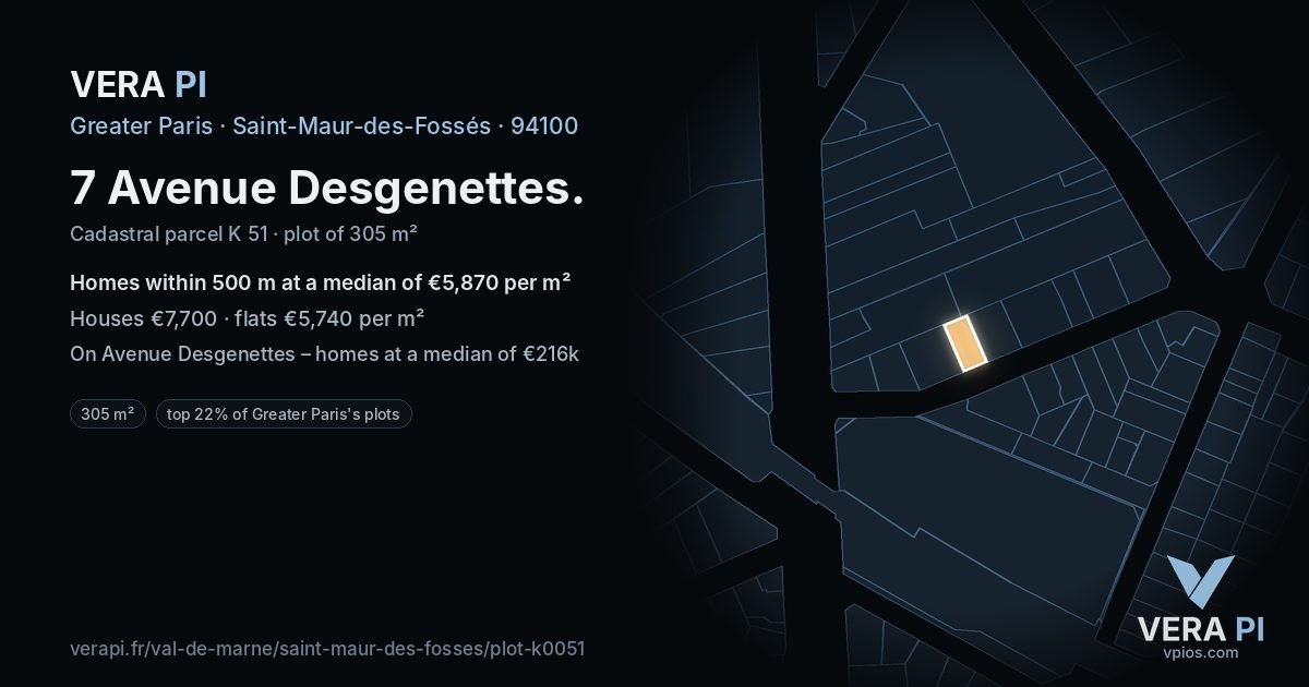 7 Avenue Desgenettes, Saint-Maur-des-Fossés at night – the plot lit, the parcels around coloured by the prices near them