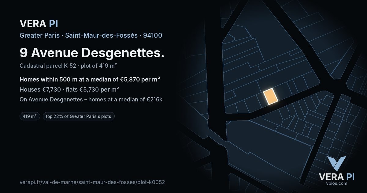 9 Avenue Desgenettes, Saint-Maur-des-Fossés at night – the plot lit, the parcels around coloured by the prices near them