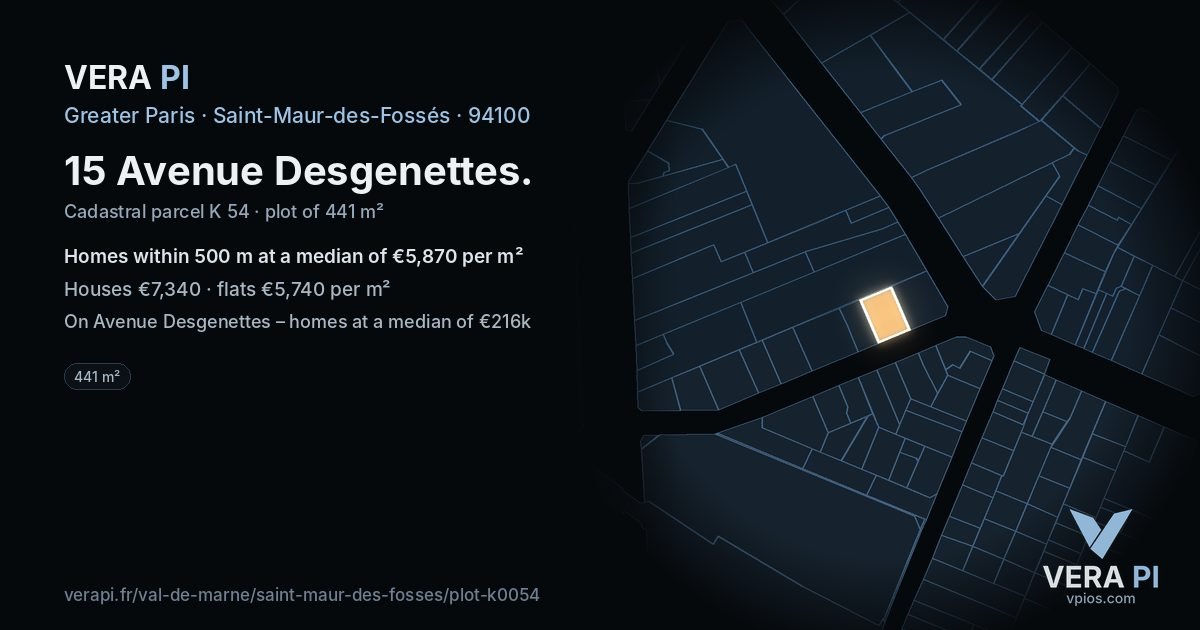 15 Avenue Desgenettes, Saint-Maur-des-Fossés at night – the plot lit, the parcels around coloured by the prices near them