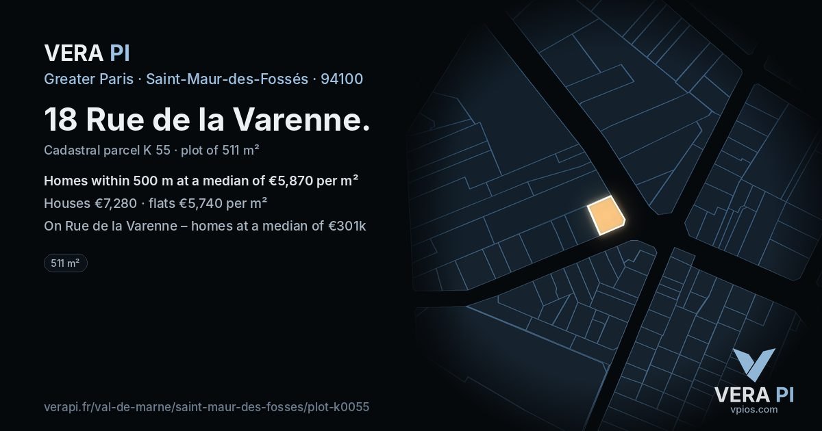 18 Rue de la Varenne, Saint-Maur-des-Fossés at night – the plot lit, the parcels around coloured by the prices near them