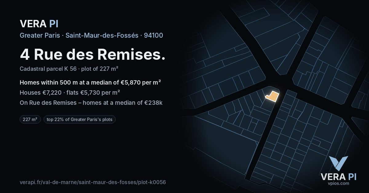 4 Rue des Remises, Saint-Maur-des-Fossés at night – the plot lit, the parcels around coloured by the prices near them