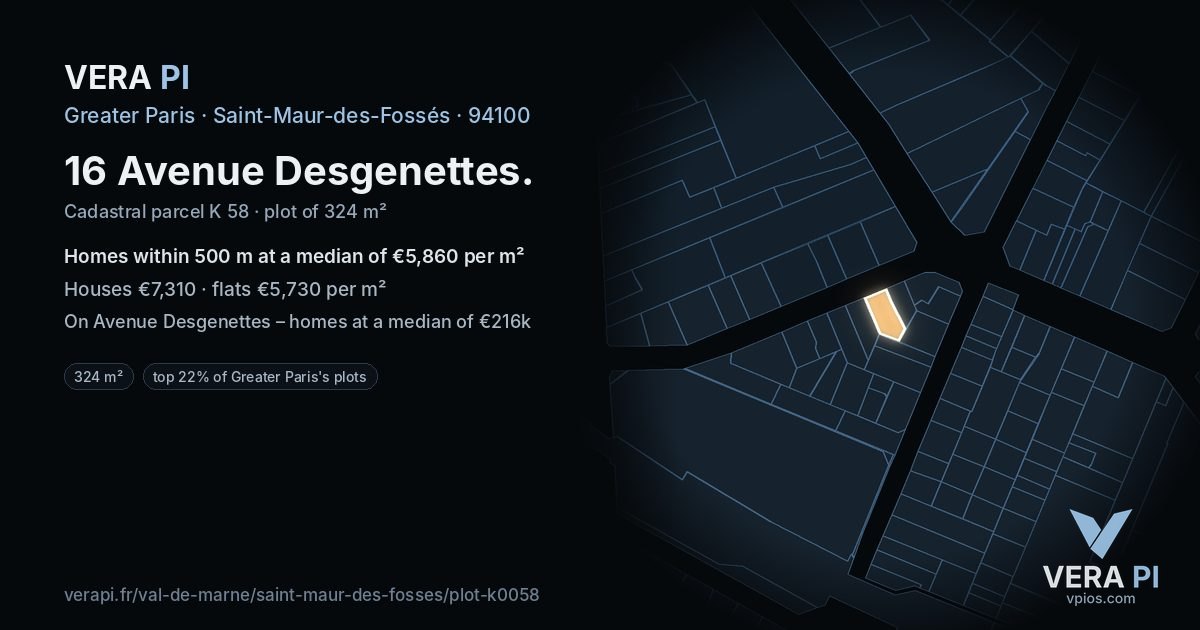 16 Avenue Desgenettes, Saint-Maur-des-Fossés at night – the plot lit, the parcels around coloured by the prices near them