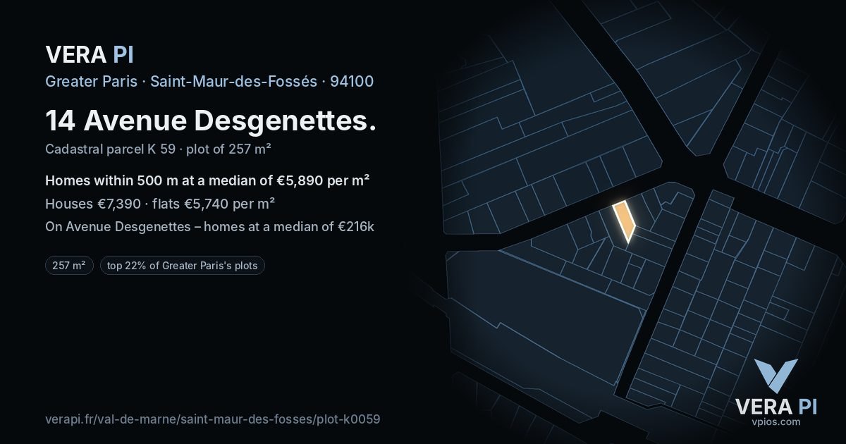 14 Avenue Desgenettes, Saint-Maur-des-Fossés at night – the plot lit, the parcels around coloured by the prices near them