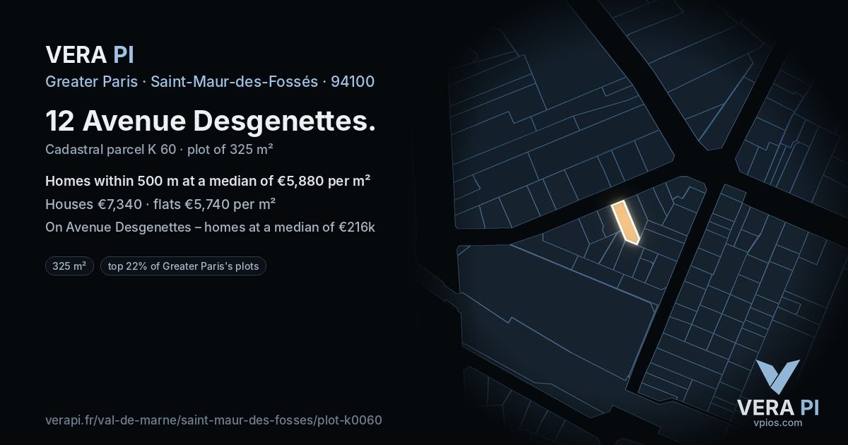 12 Avenue Desgenettes, Saint-Maur-des-Fossés at night – the plot lit, the parcels around coloured by the prices near them
