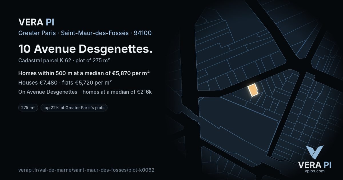 10 Avenue Desgenettes, Saint-Maur-des-Fossés at night – the plot lit, the parcels around coloured by the prices near them