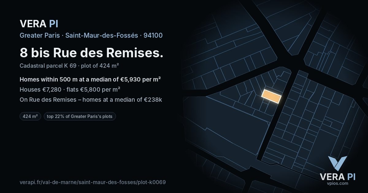 8 bis Rue des Remises, Saint-Maur-des-Fossés at night – the plot lit, the parcels around coloured by the prices near them