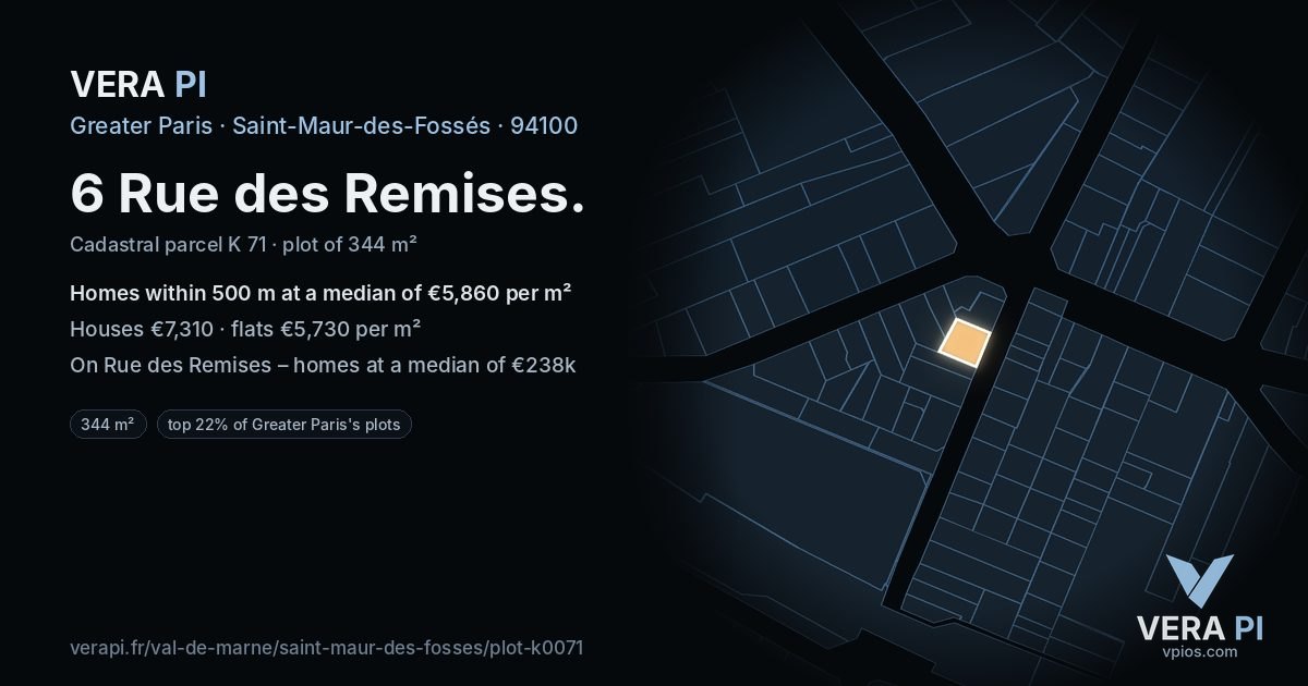 6 Rue des Remises, Saint-Maur-des-Fossés at night – the plot lit, the parcels around coloured by the prices near them