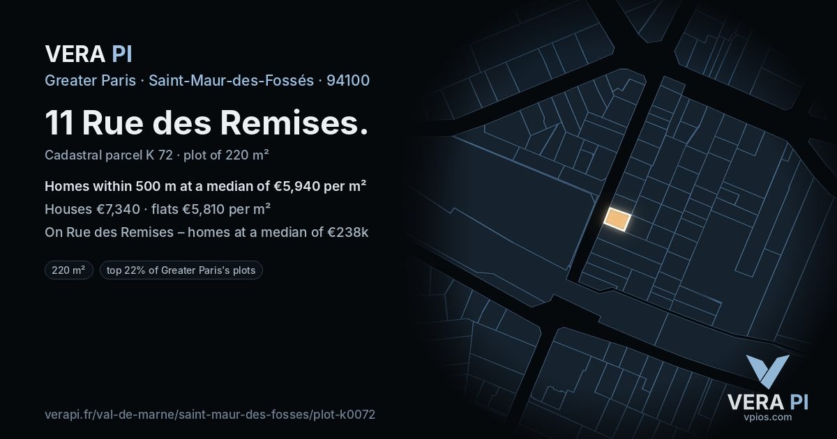 11 Rue des Remises, Saint-Maur-des-Fossés at night – the plot lit, the parcels around coloured by the prices near them