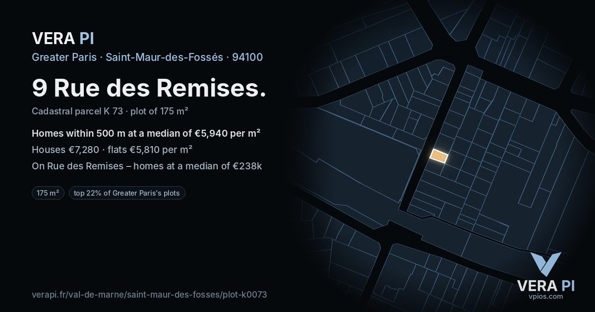 9 Rue des Remises, Saint-Maur-des-Fossés at night – the plot lit, the parcels around coloured by the prices near them