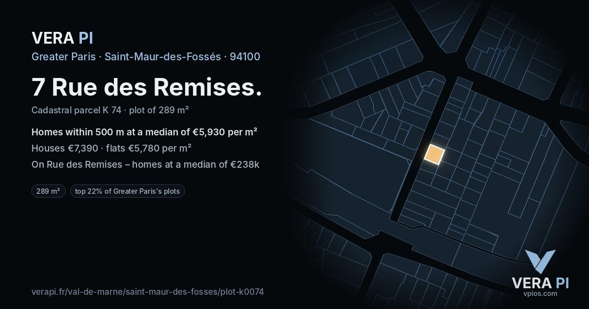 7 Rue des Remises, Saint-Maur-des-Fossés at night – the plot lit, the parcels around coloured by the prices near them