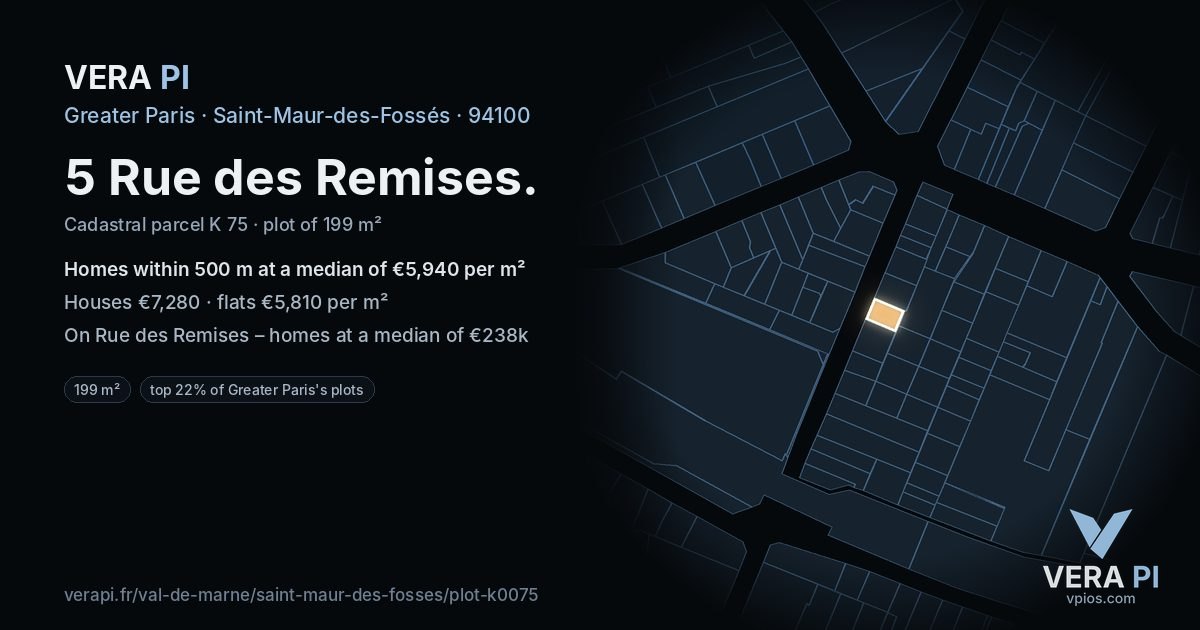 5 Rue des Remises, Saint-Maur-des-Fossés at night – the plot lit, the parcels around coloured by the prices near them