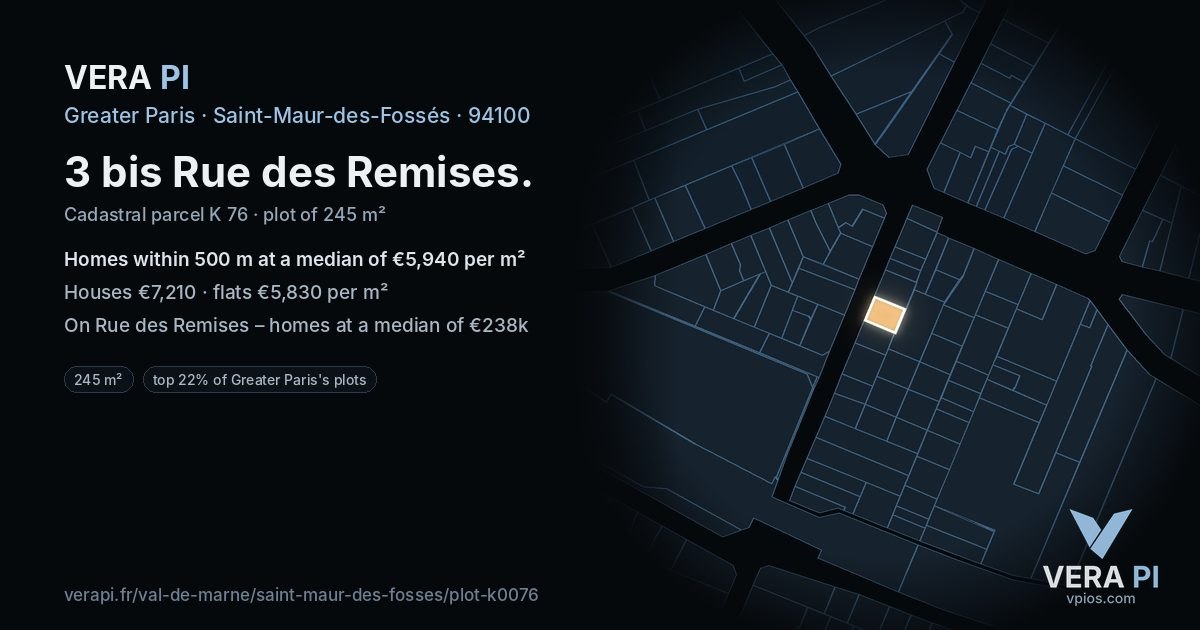 3 bis Rue des Remises, Saint-Maur-des-Fossés at night – the plot lit, the parcels around coloured by the prices near them