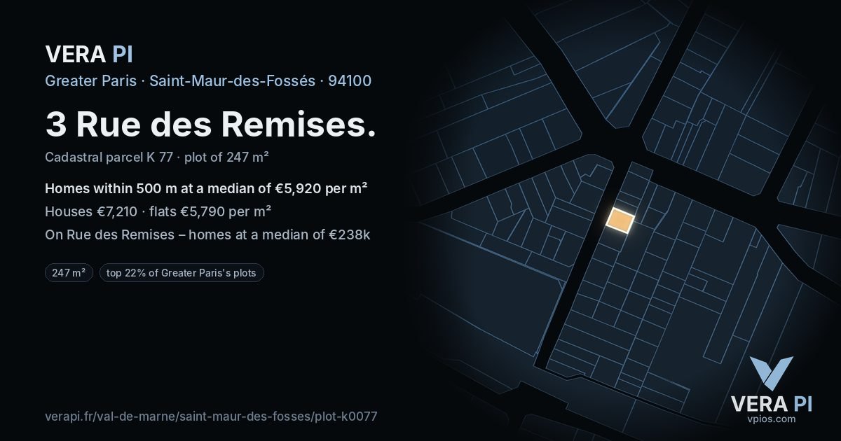 3 Rue des Remises, Saint-Maur-des-Fossés at night – the plot lit, the parcels around coloured by the prices near them