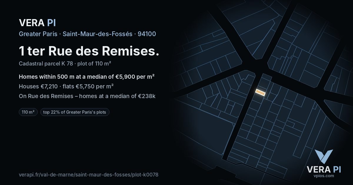 1 ter Rue des Remises, Saint-Maur-des-Fossés at night – the plot lit, the parcels around coloured by the prices near them