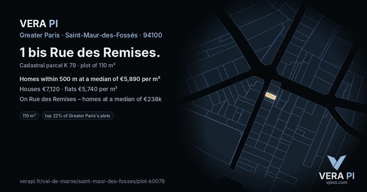 1 bis Rue des Remises, Saint-Maur-des-Fossés at night – the plot lit, the parcels around coloured by the prices near them