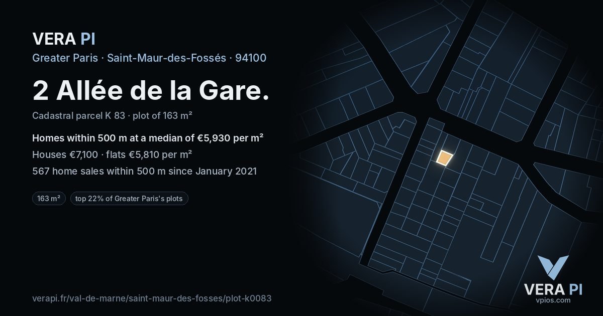 2 Allée de la Gare, Saint-Maur-des-Fossés at night – the plot lit, the parcels around coloured by the prices near them