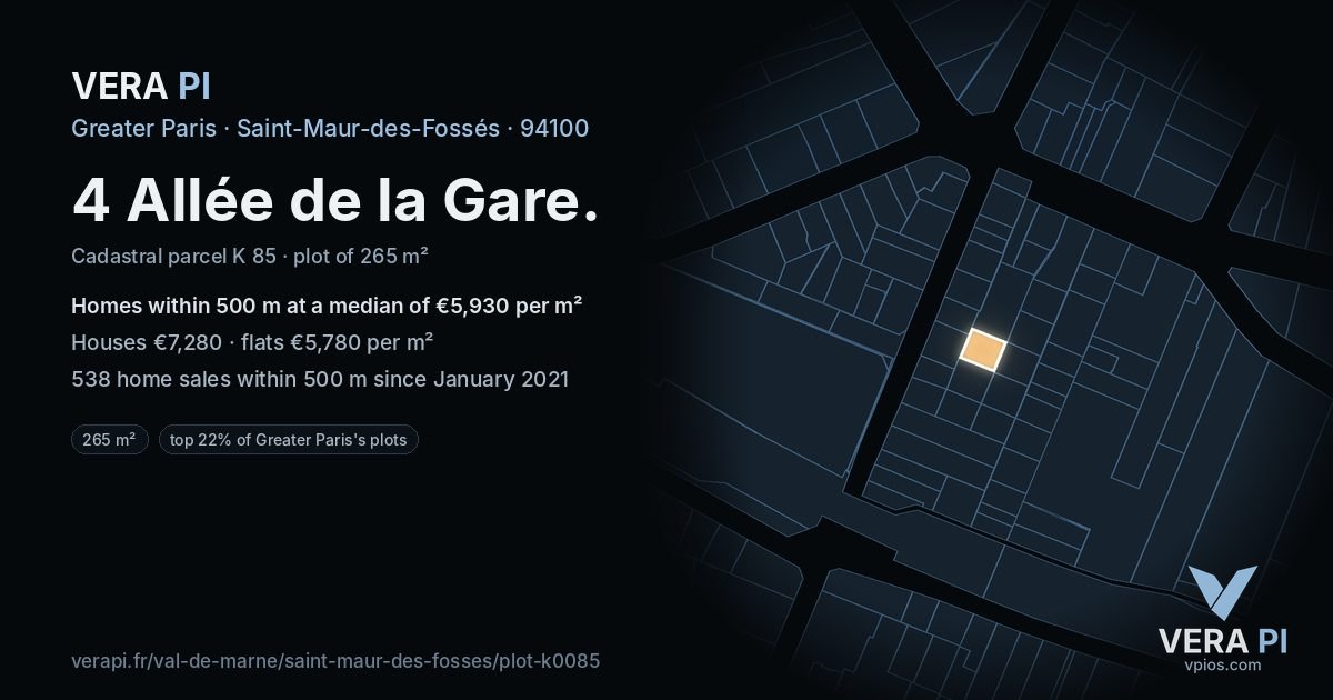 4 Allée de la Gare, Saint-Maur-des-Fossés at night – the plot lit, the parcels around coloured by the prices near them