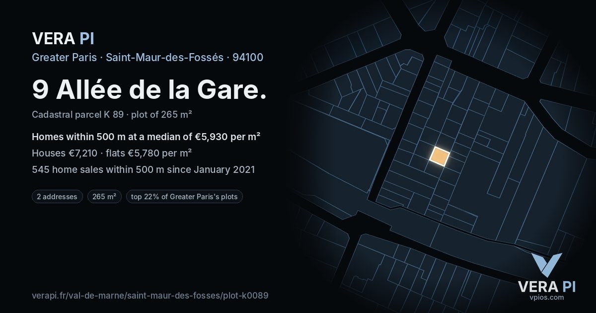 9 Allée de la Gare, Saint-Maur-des-Fossés at night – the plot lit, the parcels around coloured by the prices near them