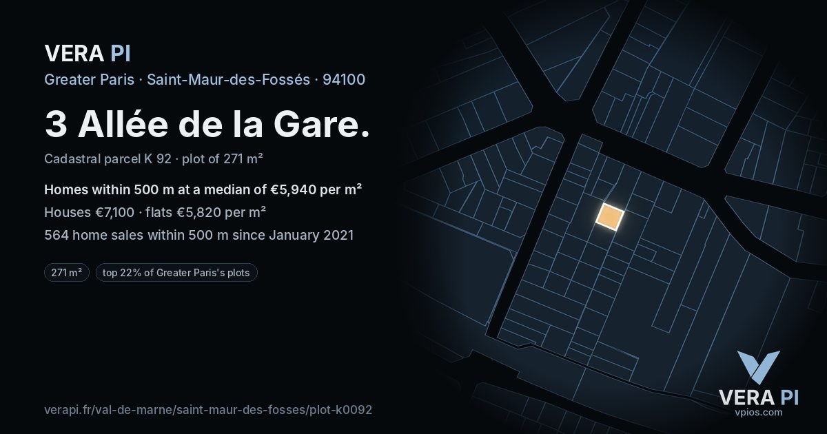 3 Allée de la Gare, Saint-Maur-des-Fossés at night – the plot lit, the parcels around coloured by the prices near them