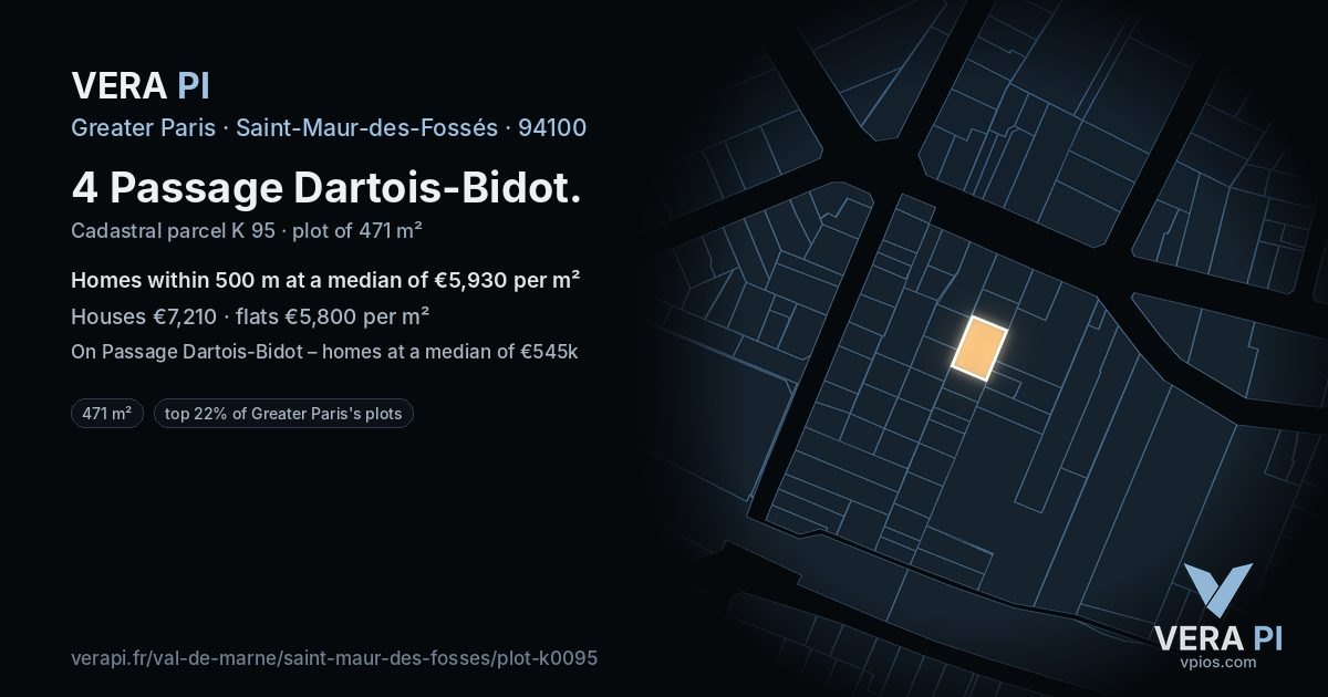 4 Passage Dartois-Bidot, Saint-Maur-des-Fossés at night – the plot lit, the parcels around coloured by the prices near them