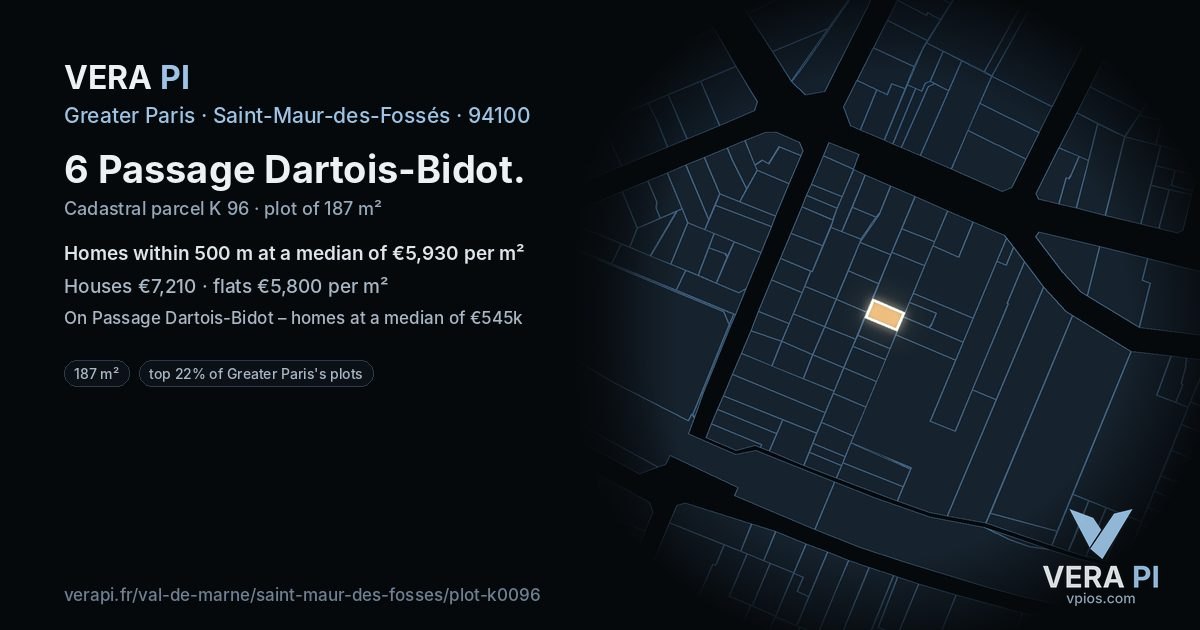 6 Passage Dartois-Bidot, Saint-Maur-des-Fossés at night – the plot lit, the parcels around coloured by the prices near them