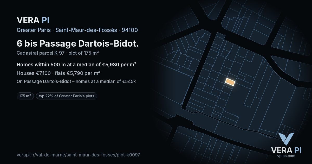 6 bis Passage Dartois-Bidot, Saint-Maur-des-Fossés at night – the plot lit, the parcels around coloured by the prices near them