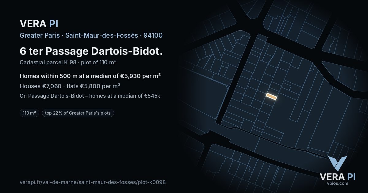 6 ter Passage Dartois-Bidot, Saint-Maur-des-Fossés at night – the plot lit, the parcels around coloured by the prices near them