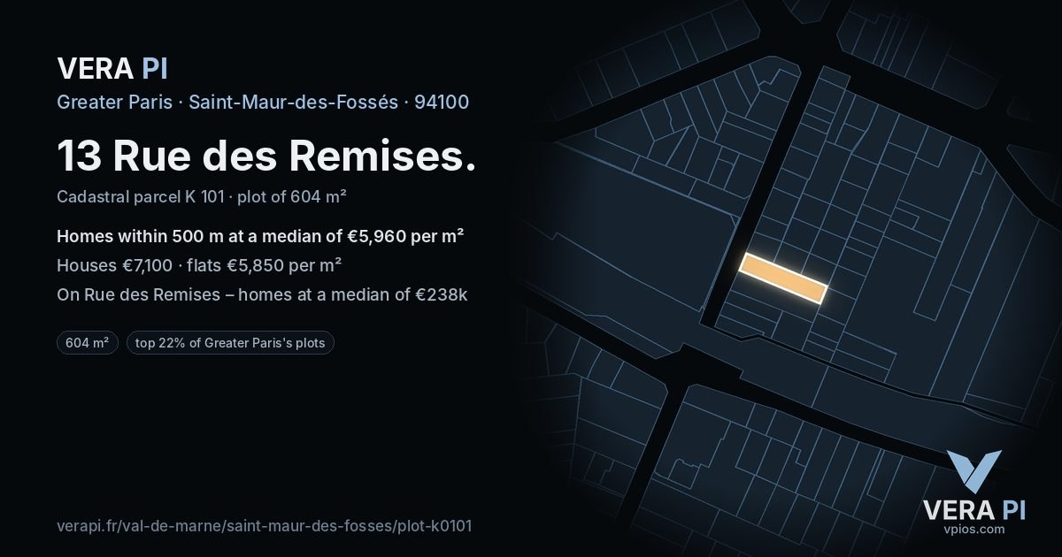 13 Rue des Remises, Saint-Maur-des-Fossés at night – the plot lit, the parcels around coloured by the prices near them