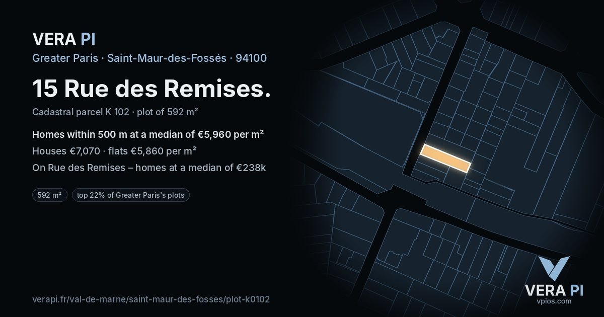 15 Rue des Remises, Saint-Maur-des-Fossés at night – the plot lit, the parcels around coloured by the prices near them