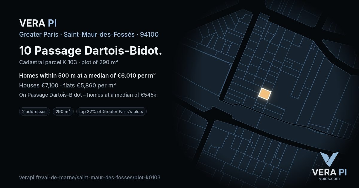 10 Passage Dartois-Bidot, Saint-Maur-des-Fossés at night – the plot lit, the parcels around coloured by the prices near them