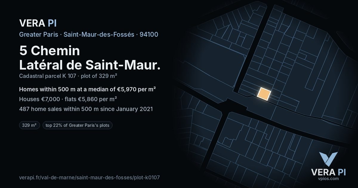 5 Chemin Latéral de Saint-Maur, Saint-Maur-des-Fossés at night – the plot lit, the parcels around coloured by the prices near them