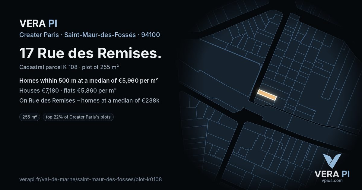 17 Rue des Remises, Saint-Maur-des-Fossés at night – the plot lit, the parcels around coloured by the prices near them