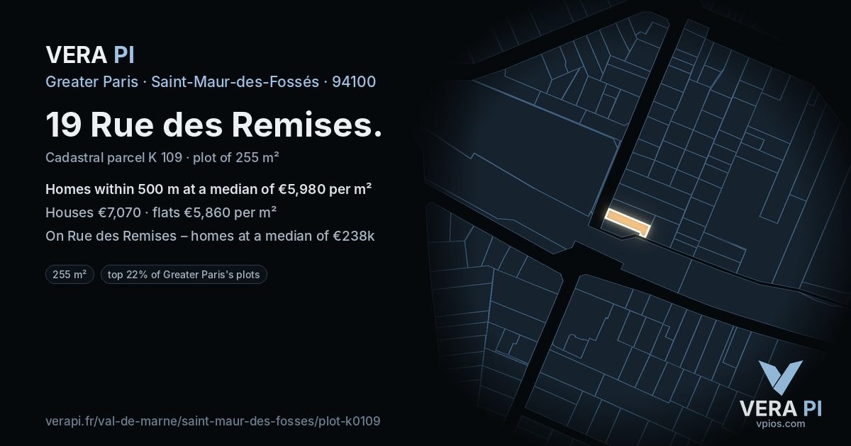 19 Rue des Remises, Saint-Maur-des-Fossés at night – the plot lit, the parcels around coloured by the prices near them