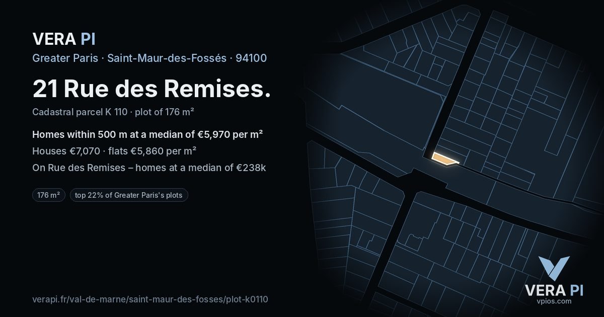 21 Rue des Remises, Saint-Maur-des-Fossés at night – the plot lit, the parcels around coloured by the prices near them