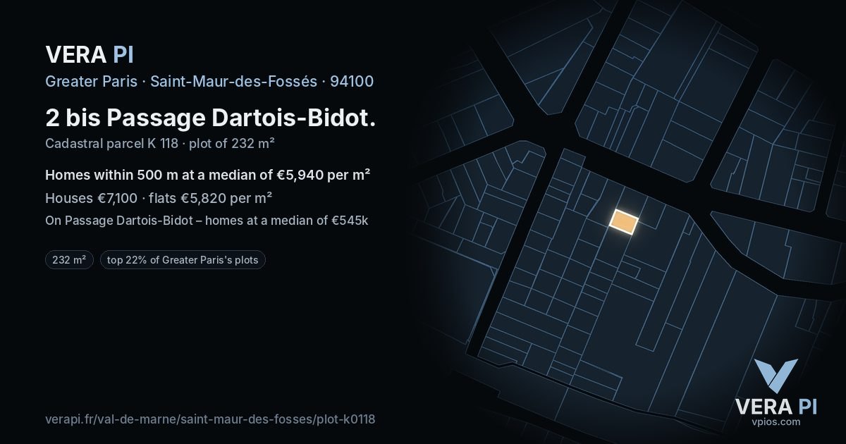 2 bis Passage Dartois-Bidot, Saint-Maur-des-Fossés at night – the plot lit, the parcels around coloured by the prices near them