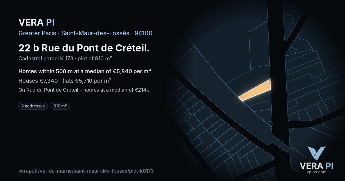 22 b Rue du Pont de Créteil, Saint-Maur-des-Fossés at night – the plot lit, the parcels around coloured by the prices near them